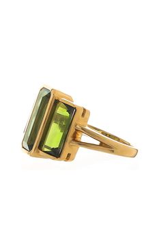 Yi Collection green supreme deco ring. 18K Yellow Gold 5.22ctw Tourmaline Luxury Green Baguette Cut Ring, Timeless Green Baguette Cut Ring, Modern Green Diamond Ring For Formal Occasions, Modernist Green Ring For Formal Occasions, 14k Gold Green Ring With Polished Finish, Green Modernist Rings For Anniversary, Modernist Green Rings For Anniversary, Art Deco Green Emerald Ring In 14k Gold, Art Deco Emerald Ring In 14k Gold