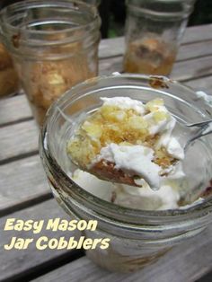 a mason jar filled with ice cream and dessert