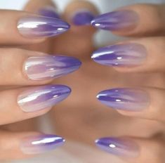 Medium Short Nail Designs, Cute March Nails, Nude Chrome, Nail Kits, Ombre Purple, Long Press On Nails, Chrome Nails Designs, Chic Nails, Chrome Nails