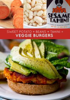 sweet potato, beans and tahitii burgers on a plate