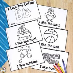 four printable worksheets for beginning and ending the letter b, i like the boat, i like the ball, i like the bubbles