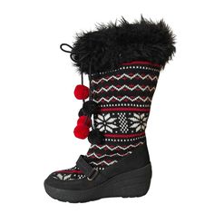 Juicy Couture Red Black White Tall Snow Boots Rex and Black knit snow boot with rubber wedge soles great for snowFaux Fur liningPompom laces in the frontVelcro closure with embossed logoThese boots do not come with the original box Red Insulated Winter Boots, Tall Snow Boots, Snow Boot, Luxury Women Fashion, Gold Ounce, Wedge Boots, Black Rubber, Black Knit, Embossed Logo