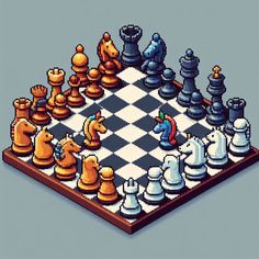 a pixelated chess board with pieces on it