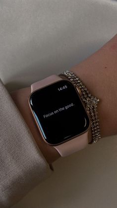 an apple watch on someone's wrist that says focus on the good