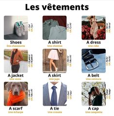 an image of different types of clothes in french