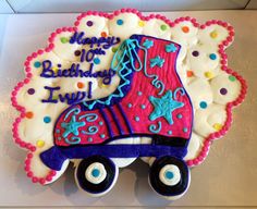 a birthday cake decorated like a roller skate