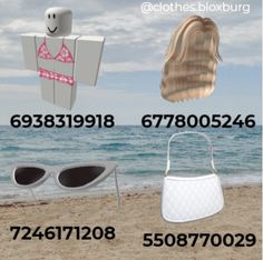 an advertisement for clothing and accessories on the beach with a woman's head in sunglasses