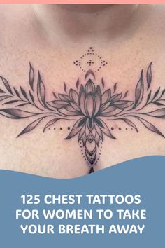 Experience the awe-inspiring beauty of chest tattoos for women! Delve into a world where art meets expression, with intricate designs and meaningful symbols adorning the chest. From delicate florals to bold statements, let these tattoos take your breath away and inspire your inner artist. Explore the limitless possibilities of self-expression on this captivating canvas. Ladies Chest Tattoo Ideas, Center Of Chest Tattoo Female, Female Chest Tattoo Ideas Middle, Watercolor Chest Tattoo, Breast Tattoos For Women Chest Piece, Women’s Chest Tattoo, Feminine Chest Tattoo For Women, Womens Chest Tattoo Ideas, Cleavage Tattoos For Women