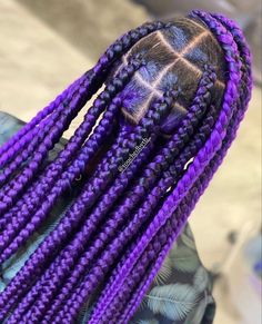 Blue Jumbo Knotless Braids, Blue And Purple Knotless Braids, Big Braid Styles, Pink Box Braids, Triangle Braids, Jasmine Hair