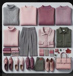 Soft Autumn Pink Outfit, Dusty Rose Outfit Color Combos, Soft Summer Wardrobe Basics, Soft Summer Outfits Inspiration Style, Soft Summer Winter Wardrobe, Soft Summer Autumn Outfits, Soft Classic Pants, Soft Autumn Winter Outfits, Wardrobe Outfits Ideas