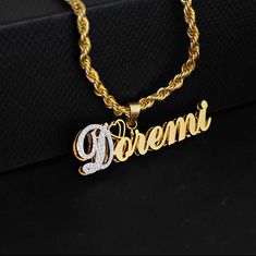 Personalize a 3D double plated nameplate necklace with the name of your choice. 24k gold plated with high grade stainless steel. Perfect gift for yourself or a loved one. Name Pendant is removable and can be placed on another style necklace. 24K gold plated Nickel and Lead Free Hypoallergenic Customized Silver Name Necklace Gold Plated, Customized Silver Gold-plated Name Necklace, Gold-plated Nameplate Necklace, Customized Gold Stainless Steel Name Necklace, Gold Stainless Steel Custom Name Necklace, Gold Stainless Steel Custom Name Jewelry, Custom Name Gold Stainless Steel Jewelry, Custom Name Gold Stainless Steel Necklace, Gold Plated Custom Nameplate Necklace