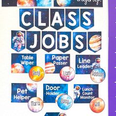 a poster with different types of jobs on it and space around the word class jobs