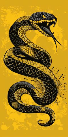 a black and yellow snake on a yellow background