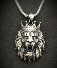 Silver Regal Jewelry For Gift, Lion With Crown, Crown Handmade, Crown Pendant, Horoscope Necklace, Leo Horoscope, Jewelry Details, Astrology Gift, Gift Valentine