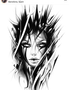 a black and white drawing of a woman's face with the words, black cherry tattoo