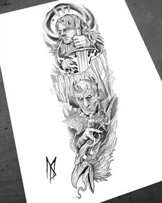 a tattoo design on the arm of a man with an evil face and demon head