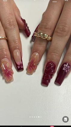 Kali Uchis Nails Inspired, Burgundy Nail Inspo Acrylic, Sade Aesthetic Nails, Red And Purple Nails, Red Nail Inspo, Edgy Nails, Grunge Nails, Summery Nails