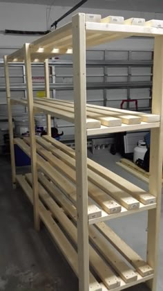 there is a bed frame that has been made into a platform for the bottom bunk