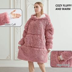 Fuzzy Fluffy Wearable Blanket Hoodie,Shaggy Faux Fur Hoodie Blanket For Adult,Ovesized Cozy Sherpa Blanket Sweatshirt For Adult Women,One Size Fits All Fuzzy Pajamas, Blanket Sweatshirt, 1950 Women, Burnt Orange Sweater, Faux Fur Hoodie, Wool Sweater Dress, Faux Fur Sweater, Long Knit Sweater, Velvet Sweater