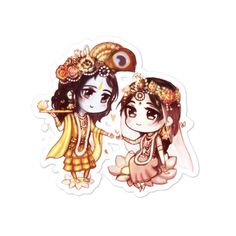 two stickers depicting the hindu couple on their wedding day