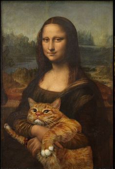 a painting of a woman holding a cat