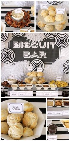 the dessert table is full of different types of pastries