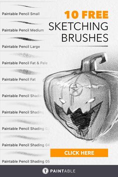 the top ten free sketching brushes for kids to use on their art projects, including pumpkins