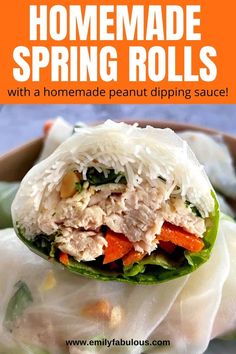 homemade spring rolls with chicken, carrots and lettuce wrapped in plastic wrap