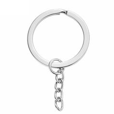 a metal keychain with a chain hanging from it's center, on a white background