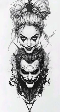 the joker and harley are depicted in this black and white drawing