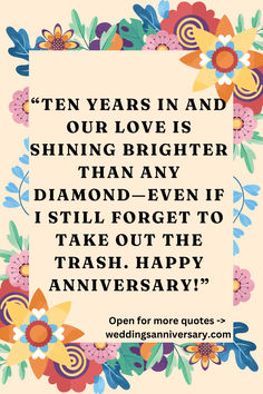 the quote for an anniversary card with flowers on it