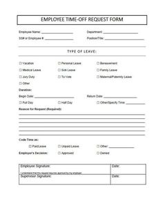 employee time off request form is shown in this file, it includes the following information