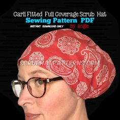 a woman wearing glasses and a red bandana on her head with the caption sewing pattern