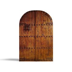 an old wooden door is open on a white background