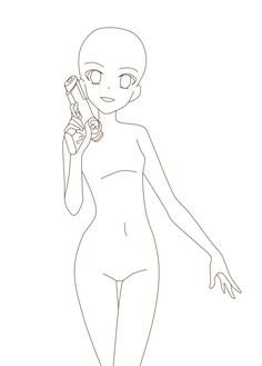 a drawing of a woman holding a cell phone in one hand and pointing to the side