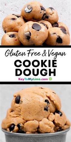 two pictures with the words gluten free and vegan cookie dough in them