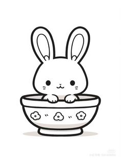 a cartoon bunny is sitting in a bowl