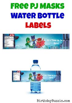 free pj masks water bottle labels