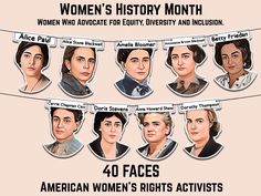 the women's history month poster features portraits of people from different ages and races