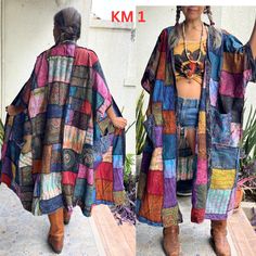 Handmade Patchwork Maxi Kimono Duster, Festival Hippie Nepalese Patchwork Long Jacket,block Printed Patchwork Duster,plus Size Kimono. - Etsy Oversized Cotton Bohemian Kimono, Patchwork Cotton Kimono For Fall, Fall Cotton Patchwork Kimono, Long Sleeve Cotton Patchwork Kimono, Long Sleeve Cotton Kimono With Patchwork, Cotton Patchwork Long Sleeve Kimono, Oversized Cotton Kimono For Festivals, Bohemian Cotton Kimono For Fall, Multicolor Cotton Outerwear With Kimono Sleeves