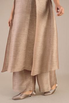 Brown A-line kurta with round neckline. Paired with palazzo and dupatta. - Aza Fashions Solid Kurta Set, Brown Plain, Lazy Summer Days, Kurta Set For Women, A Line Kurta, Fashion App, Kurta Set, Set For Women, Aza Fashion