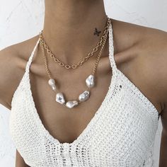 Type: necklace. Color: golden Material: alloy. Elements: pearls, geometric figures. Length: 21cm (inclusive) -50cm (inclusive). Origin:Zhejiang Packaging: independent packaging. Listing: Summer 2021. Geometric Figures, Womens Necklaces, Pearl Necklace, Jewelry Collection, Women Jewelry, Packaging, Chain