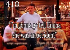 a man standing in front of a tv screen with the words, i'm goma go tell emma she was an accident