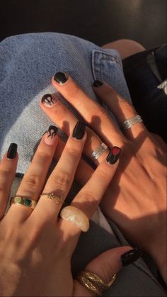 Nail Ideas For Couples, Matching Nails, Hippie Nails, Hard Nails, Nails Now, Racun Shopee, Grunge Nails