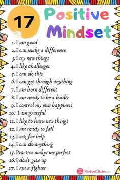 a poster with the words positive minds and pencils on it in front of a colorful background