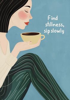 Embrace Calm with Our "Find Stillness, Sip Slowly" Mindfulness Poster Transform your space with this serene, artful depiction of a woman savoring her coffee--a gentle reminder to pause, breathe, and find stillness in the everyday. Perfect for your home, office, or any cozy corner where mindfulness matters, this printable combines elegance with inspiration. What makes this item special? ✔ Mindfulness-Inspired Design: Encourages intentional moments of calm and reflection in a chaotic world. ✔ Artistic & Versatile: A beautifully illustrated piece that complements any modern or minimalist decor. ✔ Instant Download: Get your digital file immediately and print it in your preferred size--no shipping delays! Let this poster bring peace and a sense of mindfulness to your life or serve as a thoughtf Mindfullness Aesthetic, Vision Board Ideas Inspiration Pictures, Vision Board Wellness, Wellness Illustration, Calm Illustration, Mindfulness Aesthetic, Mindfulness Poster, Peaceful Mind Peaceful Life, Calm Mind