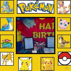 a pokemon birthday party with pictures of pikachu