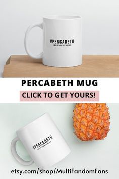 two mugs with the words percabeth mug click to get yours