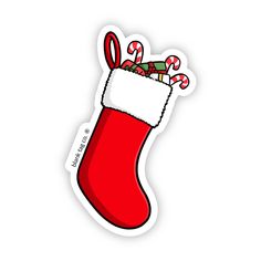 a red christmas stocking with candy canes on it