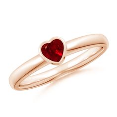 Make a promise of love and care with this heart ruby solitaire ring. The ruby is bezel set on a lustrous 18k rose gold band and captures attention with its bold red hue. Ruby Promise Ring, Ruby Solitaire Ring, Ruby Rings, Solitaire Setting, Rose Gold Band, Garnet Rings, Ruby Ring, Gold Band, Promise Ring